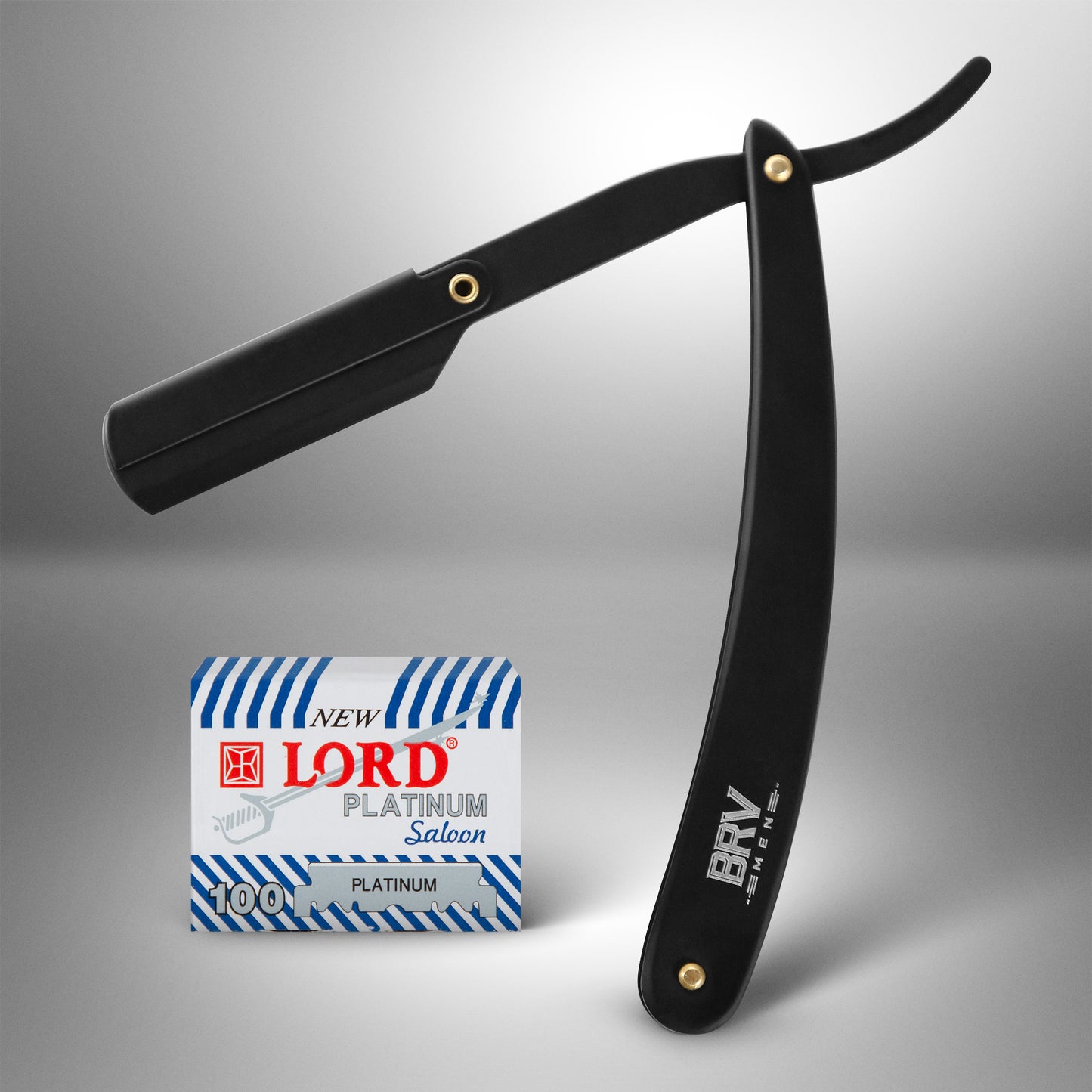 
                  
                    BRV MEN Professional Straight Edge Barber Razor - 100 Lord Platinum Single Edge Razor Blades - 100% Stainless Steel Shavette - Shaving Knife For Men and Women - Black
                  
                