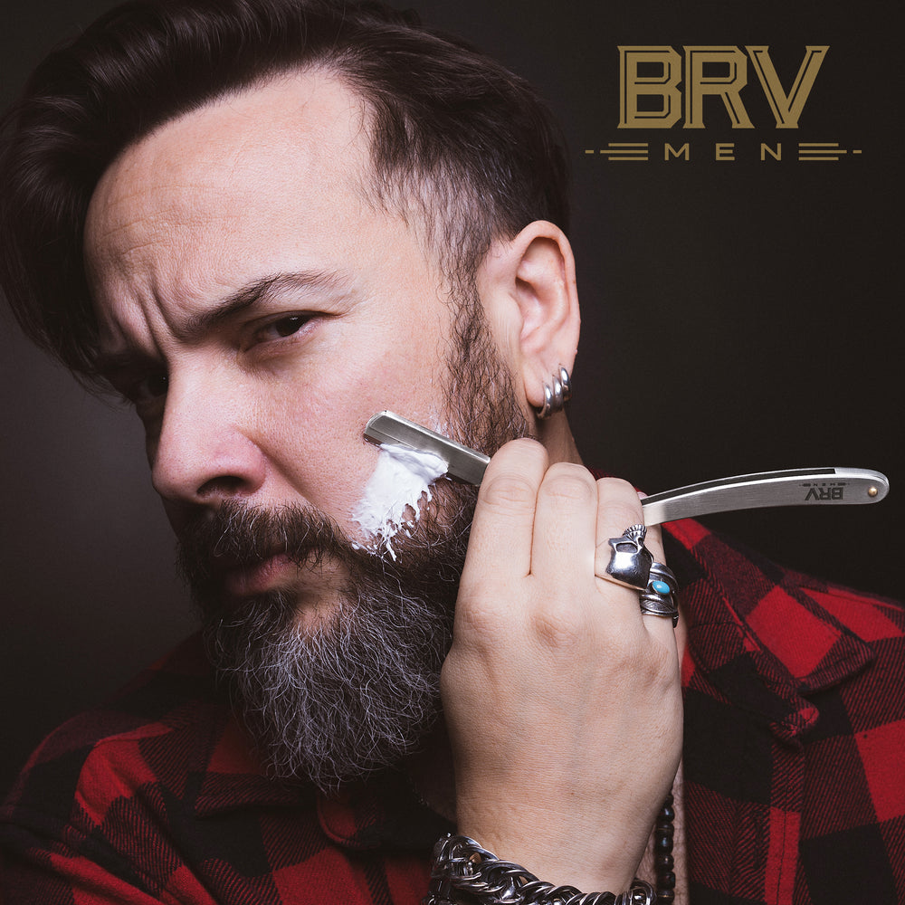 
                  
                    BRV MEN Professional Straight Edge Barber Razor - 100 Lord Platinum Single Edge Razor Blades - 100% Stainless Steel Shavette - Mens Shaving Knife - Silver
                  
                
